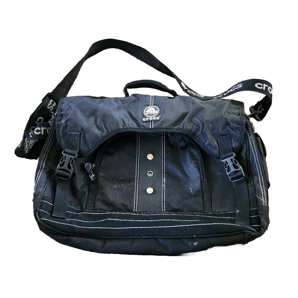 Crocs Laptop Messenger Bag Tote Black Silver Grey 17" X‎ 6" X 12" Large
